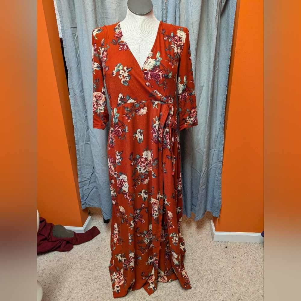 Floral Wrap Dress in Orange